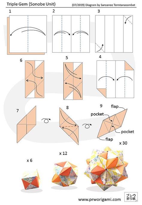 Kusudama Origami Diagram - PrwOrigami Diy Origami Decor, Instruções ...