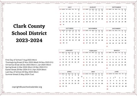 Clark County School District Calendar With Holidays 2023-2024