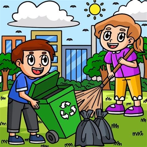 Premium Vector | Earth Day Children Cleaning the Trash Colored