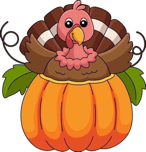 Thanksgiving Turkey Inside Pumpkin Cartoon Clipart 8209262 Vector Art ...