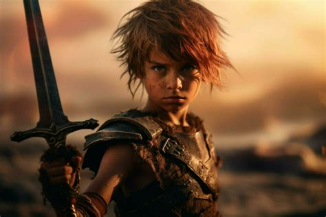 warrior child with sword gaming fictional world 30646478 Stock Photo at Vecteezy