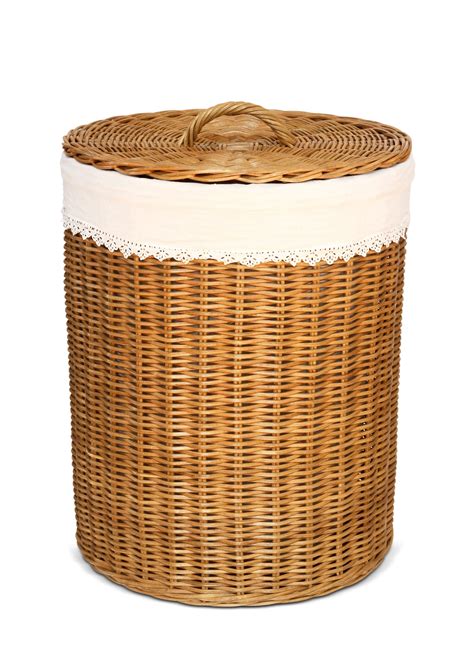 22" Large Hand Woven Natural Rattan Laundry Hamper with Cotton Liner Bin Organize Handmade ...