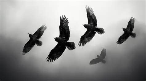 Premium AI Image | A flock of black ravens flying in the cloudy sky 3D ...