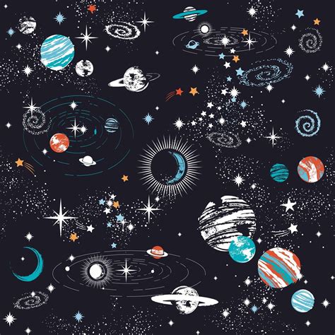 Black outerspace kids bedroom wallpaper starry galaxy wall decor ...