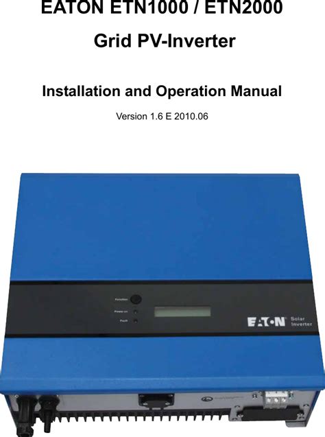 Eaton Electrical Etn1000 Users Manual Sunville Grid PV Inverter ...