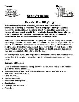 "Freak the Mighty" Theme Worksheet by Pointer Education | TpT