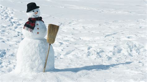 Snowman With Broomstick Hat Scarf In Snow Field HD Snowman Wallpapers ...