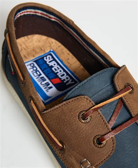 Men’s - Leather Deck Shoes in Brown/navy Milled Nubuck | Superdry