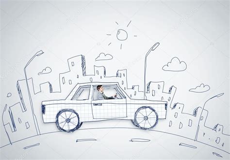 Man driving drawing car — Stock Photo © SergeyNivens #51666137