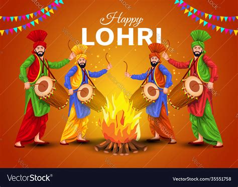 Happy lohri festival punjab india background Vector Image