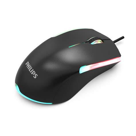 PHILIPS 3-Button Wired Computer Mouse with RGB “Ambiglow” FX | Ambidextrous USB Optical Mouse ...