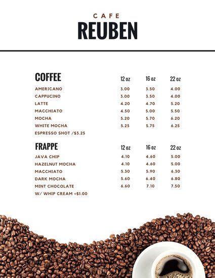 Brown Coffee Beans And A Cup Of Coffee Cafe Menu | Coffee menu, Coffee ...