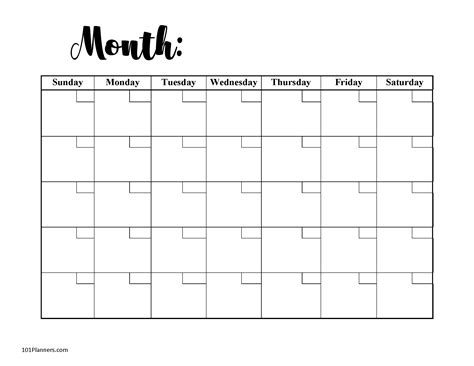 Monthly Blank Calendar Printable