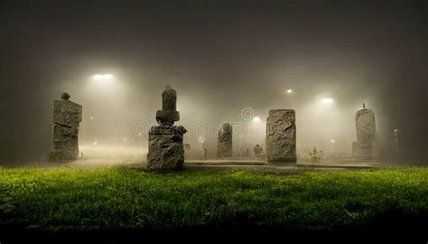 Illustration of Old Cemetery with Fog on Halloween Night. Stock Image - Image of castle, holiday ...