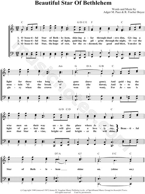 Bill & Gloria Gaither "Beautiful Star of Bethlehem" Sheet Music in C Major (transposable ...