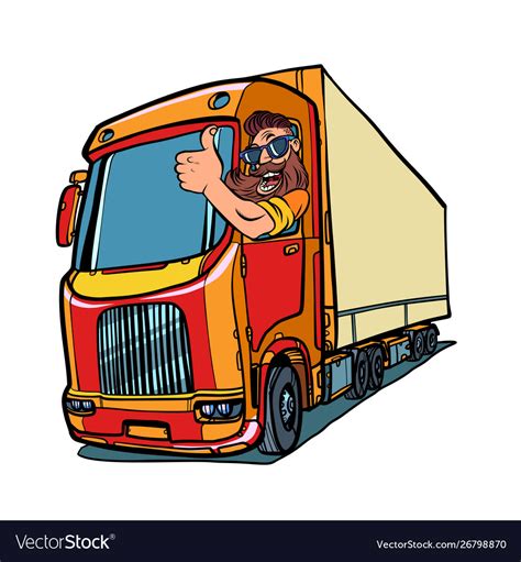 Truck driver man with beard thumbs up Royalty Free Vector