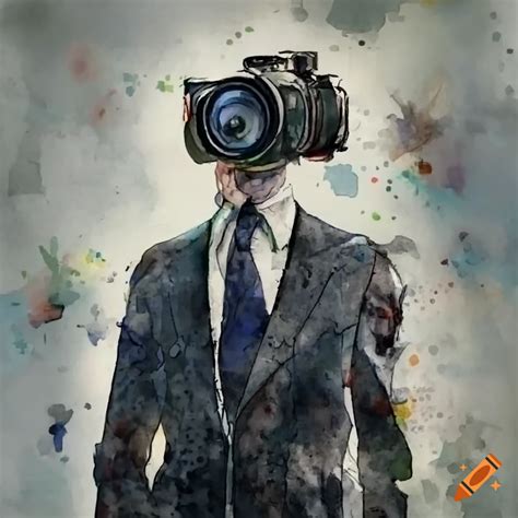 A man wearing a suit with a camera head on Craiyon