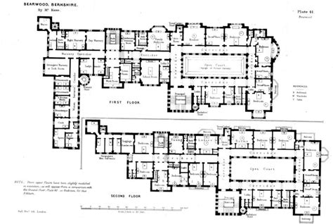 First and Second Floor Plans of Bearwood House | Manor floor plan, English country house plans ...