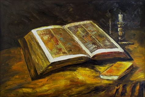 Framed Van Gogh Still Life with Bible Repro, Hand Painted Oil Painting ...