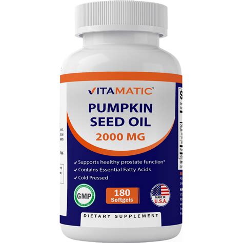 Vitamatic Pumpkin Seed Oil 2000mg Softgel Capsules per serving - 180 Softgels - (1000 mg per ...