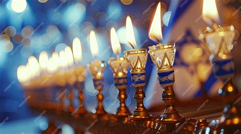 Premium Photo | Cultural Celebration Hanukkah menorah and Israeli flag ...