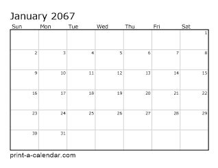 2067 Printable Monthly Calendar