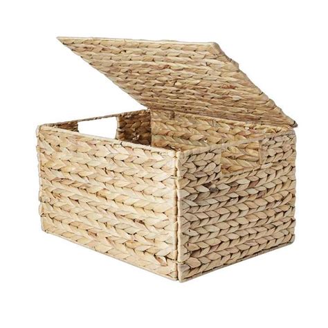 Living Space Collapsible Basket With Lid Natural 35 x 27 x 20 cm