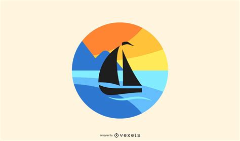 Sonnenuntergang Segelboot Logo Design - Vektor Download