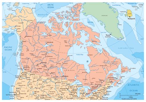 Large political and administrative map of Canada with major cities ...