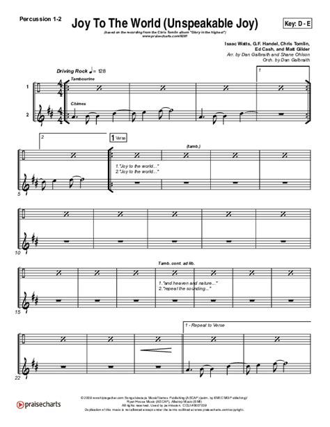 Joy To The World (Unspeakable Joy) Percussion Sheet Music PDF (Chris Tomlin) - PraiseCharts