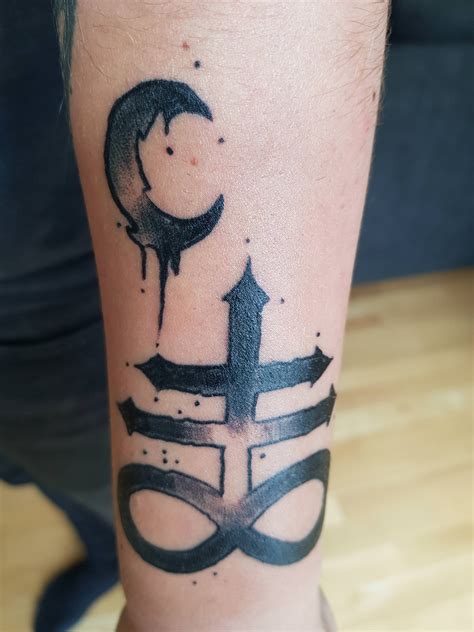 Leviathan cross and a bleeding crescent moon done by Dagfinn Bjelland, Karma Tattoo - Haugesund ...