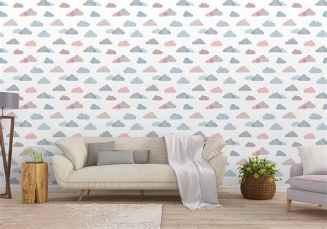 Temporary Doodle Clouds Wallpaper Self Adhesive Geometric | Etsy