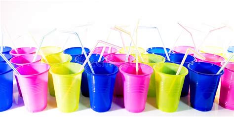 Colorful Plastic Cups With Drinking Straws Stock Image - Image of decorative, festival: 78497657