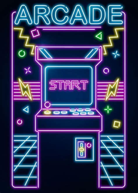 'Neon Arcade' Poster, picture, metal print, paint by Donnie | Displate in 2023 | Retro arcade ...