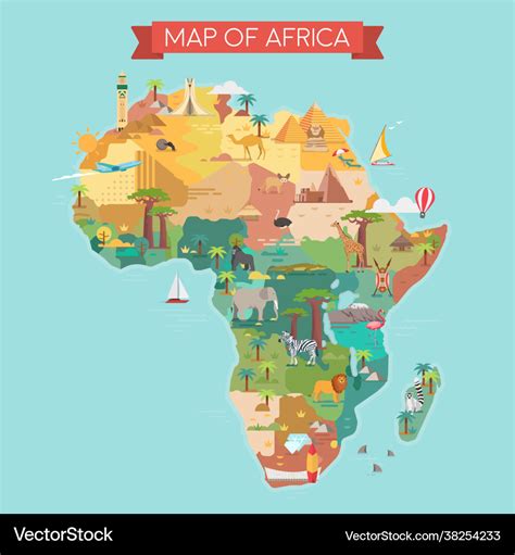 Africa tourist map with famous landmarks Vector Image