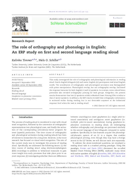 (PDF) The role of orthography and phonology in English: An ERP study on ...