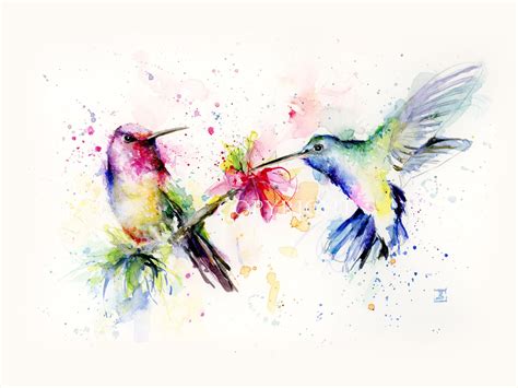 HUMMINGBIRDS Watercolor Art Print From Original Painting - Etsy | Bird ...