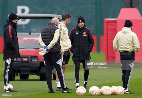 Manchester United manager Erik ten Hag during a training session at ...