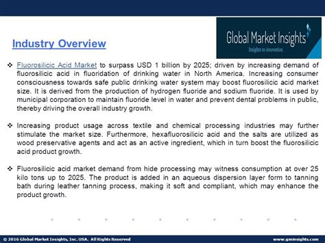 © 2016 Global Market Insights, Inc. USA. All Rights Reserved Fluorosilicic Acid Market to cross ...