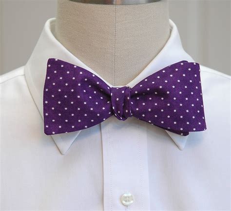 Pocket Square and Bow Tie in royal purple with white pin dots, wedding party wear, groomsmen ...