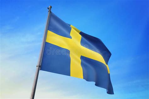 Sweden Flag Waving on the Blue Sky 3D Illustration Stock Illustration ...