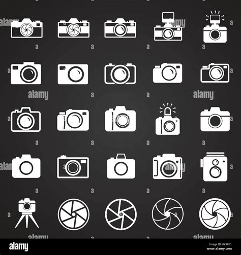 Photo camera icon set on black background for graphic and web design ...