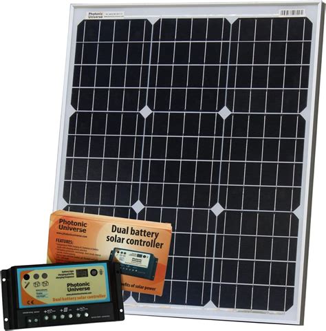 50W 12V Photonic Universe dual battery solar charging kit made of monocrystalline solar cells ...