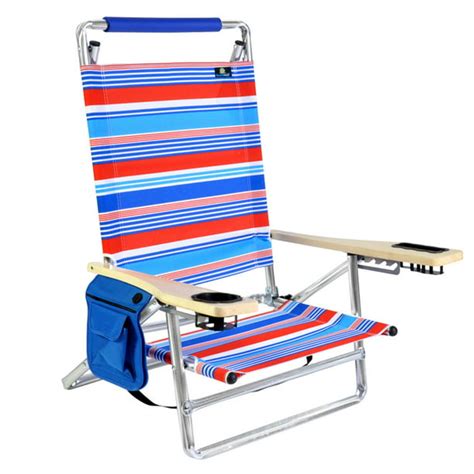 Deluxe 5 pos Lay Flat Aluminum Beach Chair w/ Cup Holder 250 lb Load ...