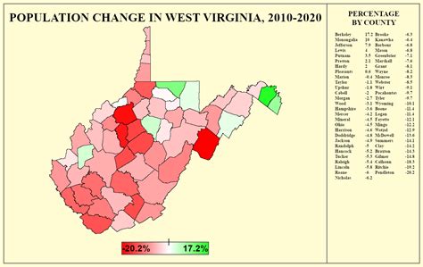 West Virginia Population Decline, 2010-2020 : r/MapPorn