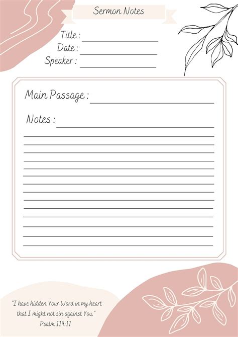 Sermon Notes, Sermon Notes Template, Digital Print, Pdf Png - Etsy