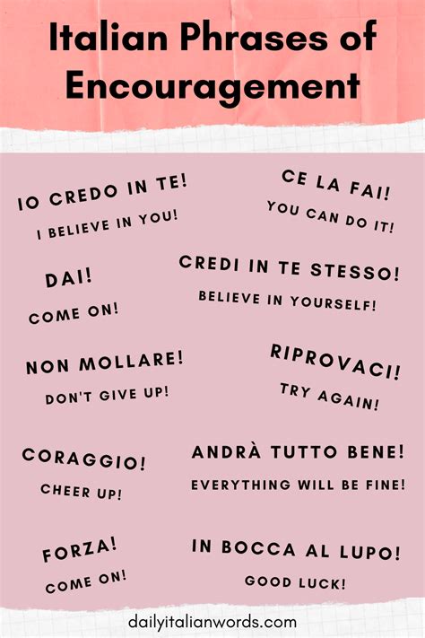 Italian Phrases of Encouragement | Italian words, Italian phrases, Italian language learning