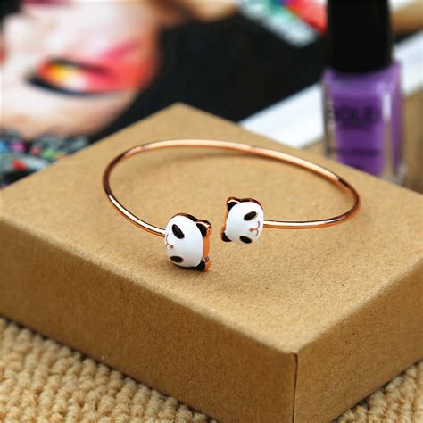 Panda Bear Bracelet, Gold Plated Panda Bracelet, Panda Heads Bracelet