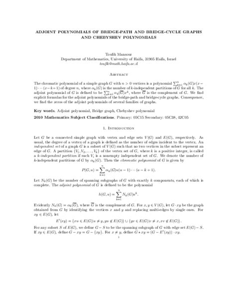 (PDF) Adjoint polynomials of bridge–path and bridge–cycle graphs and Chebyshev polynomials ...