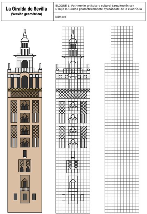 (9) La Giralda de Sevilla. Dibujo con ayuda de la cuadrícula